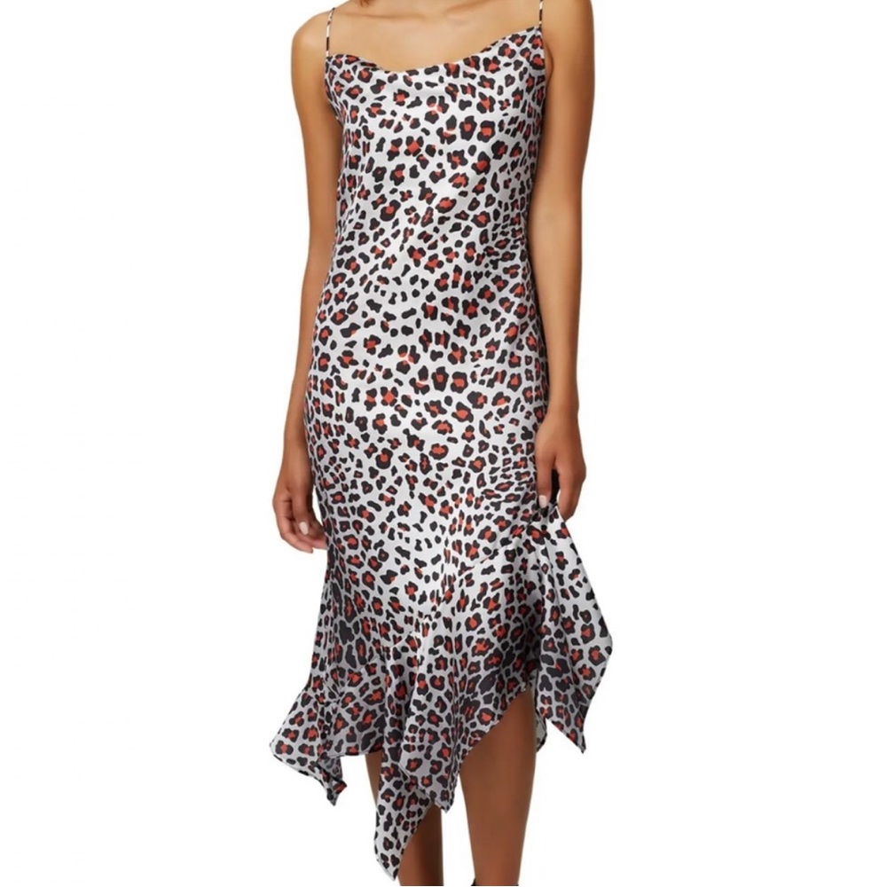 Marques Almeida Satin Midi Slip Dress Leopard Print Silver Pink Handkerchief Hem